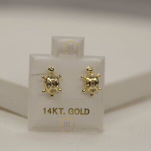 14K Solid Gold Turtle Stud Earrings • Symbol of Longevity & Grace.